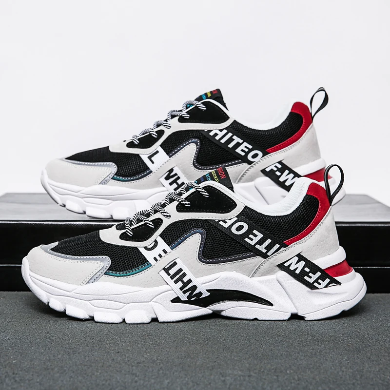 

Platform sneakers men's mesh casual shoes men's white black sneakers air mesh chunky coach dad shoes, Red/green/orange