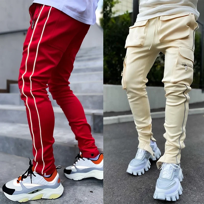 

Gulidd Stretch multi-bag reflective straight barrel long sport pants for men cargo long pants cool long pants men