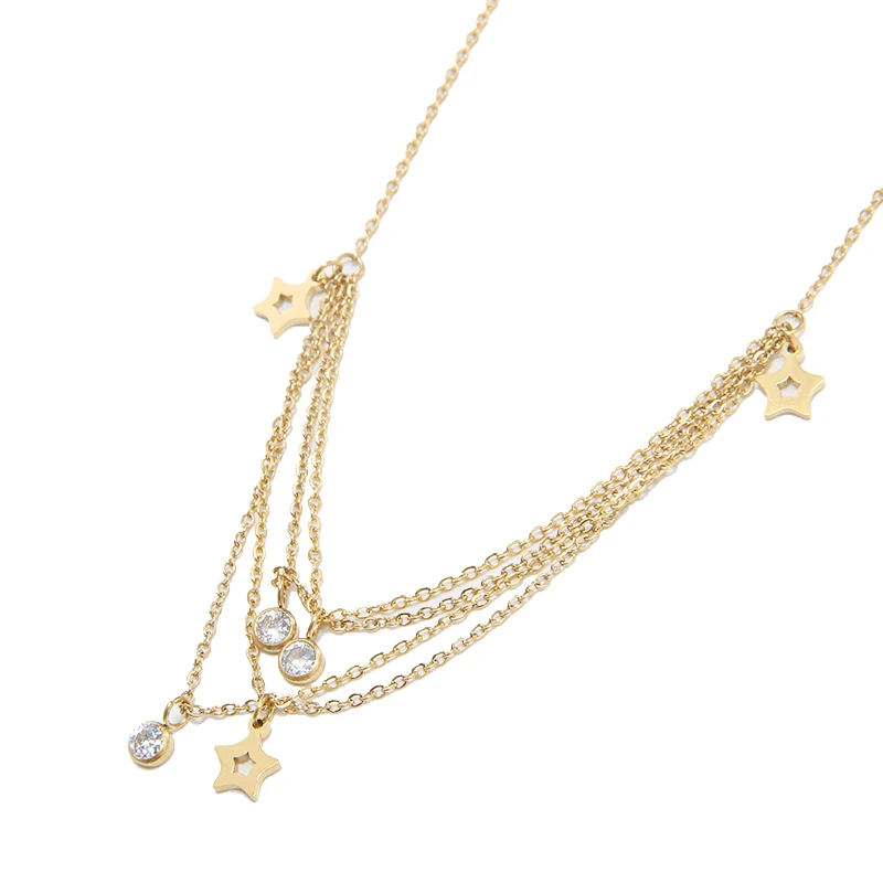 

2021 New Custom Bling Crystal 14K Gold Plated Rose Gold Jewelry Star Charm Necklace
