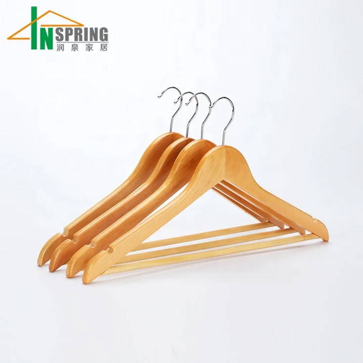 

Inspring natural hanger with pants bar wooden clothes hanger factory wholesale