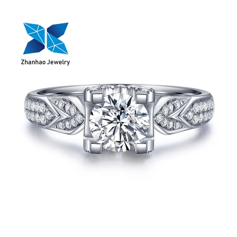 

Zhanhao jewelry 18kt moissanite diamond sparkling man made gemstones female unisex fine round brilliant gold jewelry ring, Silver