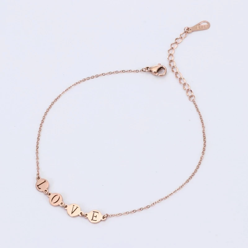 

Rose Gold Color Love Letter Anklet Titanium Steel Plating Cuban Link Golden Anklets