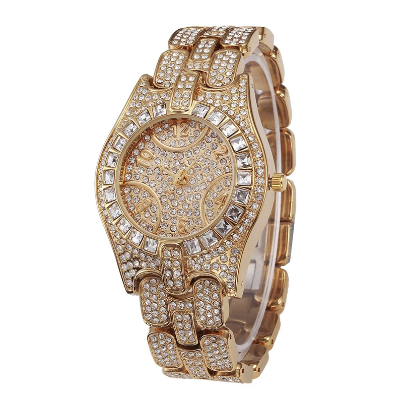 

Fashion Solid Color Hip Hop Diamond Alloy Watch Silver Gold Stainless Steel Wrist Watches For Men, Gold /silver color