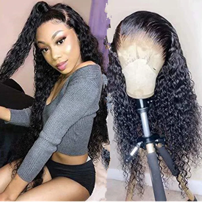 

Hd transparent lace frontal wig 150% density drop shipping pre plucked brazilian hair water wave 360 lace frontal wigs