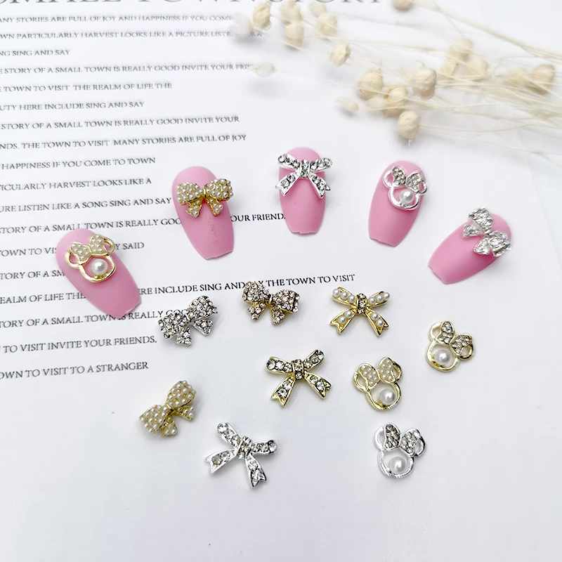 

New Design Alloy Bow Jewelry Pearl Nails Stickers Rhinestone For Nail Art Decoration Alloy Accessories, Picture