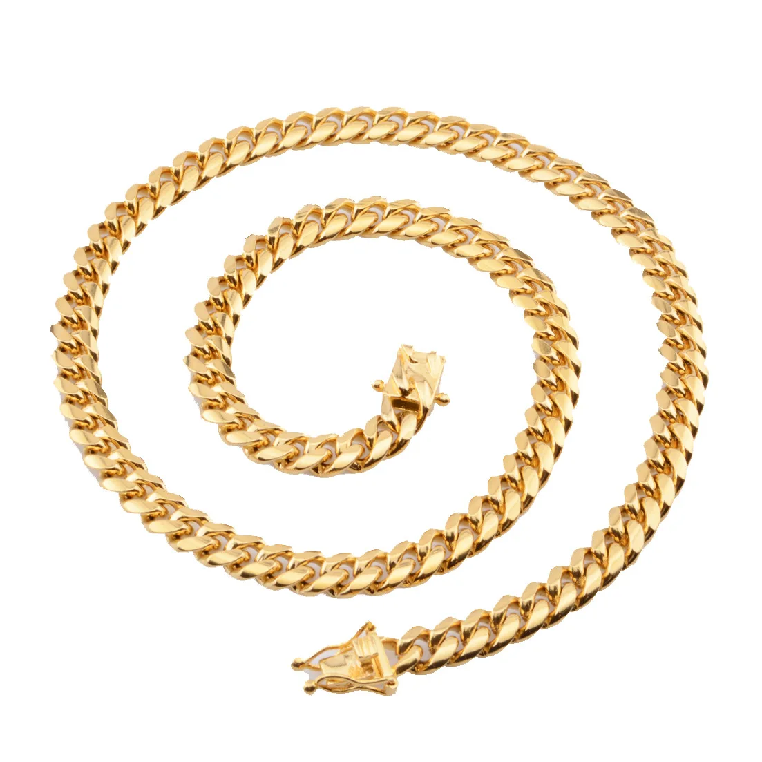 

European Hot Selling Men's Hips Hops Necklace Jewelry 18K Solid Gold Stainless Steel Miami Cuban Link Chain