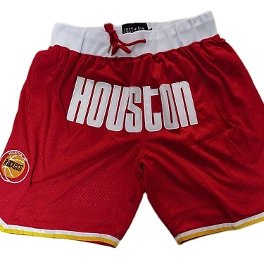 

N BA Rocket Red Tight Embroidered Zip Pocket Basketball Shorts Mesh breathable and customizable GP2022167BK, As picture