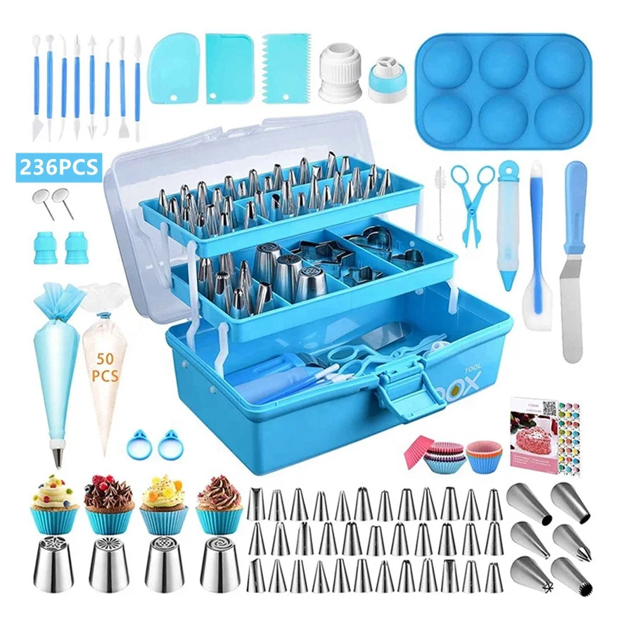 

Christmas Baking Tools 2021 Cake Tools Set Piping Tips 236pcs Cake Decorating Supplies Kit with Storage Box