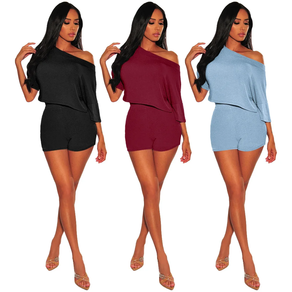 

Europe America Summer home clothes Two piece loose sports fashion Women casual suit Comfortable Cotton Short sleeve shorts, 3 colors