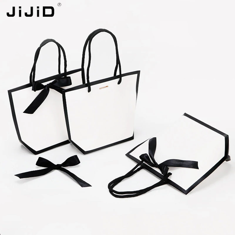 

JiJiD Paper Gift Bag With Handle And Bowknot White Gift Paper Shopping Bags With Logos