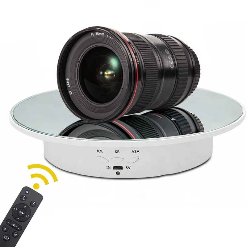 

20cmMirror Glass Recharge Top Rotating Display Stand Turntable Show Holder For Crystal Watch Jewelry Camera with Remote control