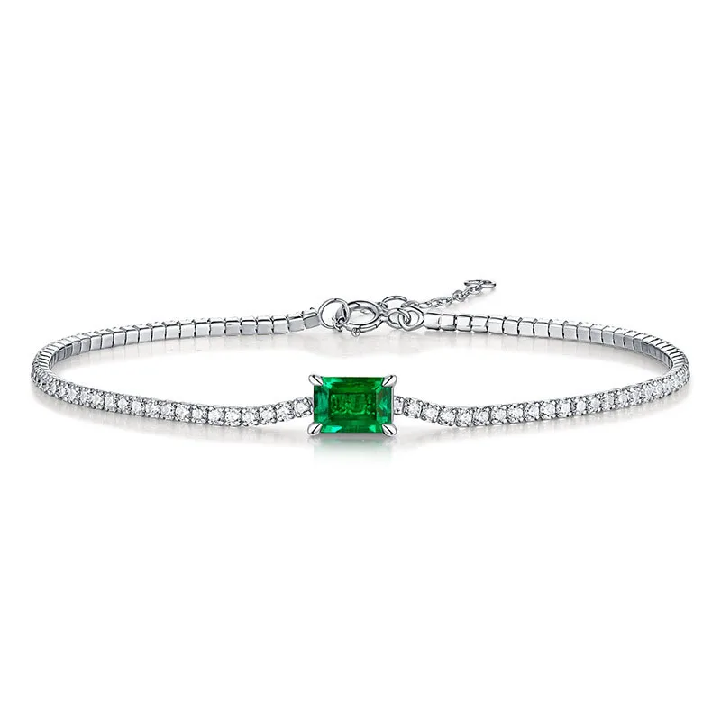 

MINHIN Emerald Diamond Bracelet 925 Sterling Silver Bracelets Moissanite Bangles Luxury Jewelry for Women, Silver plated