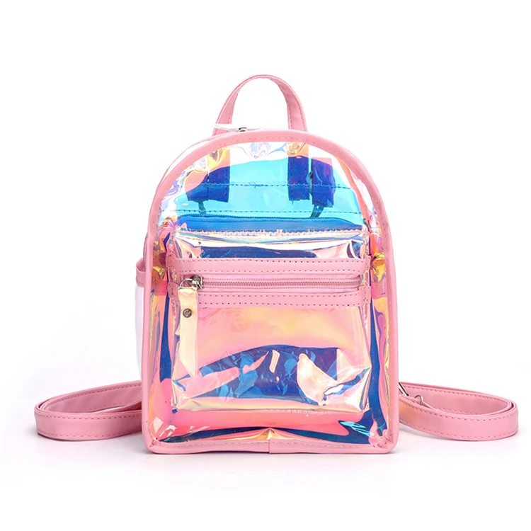 

wholesale fashion cute Waterproof mini holographic pvc transparent wholesale laser TPU backpack for school woman girls, Customized color