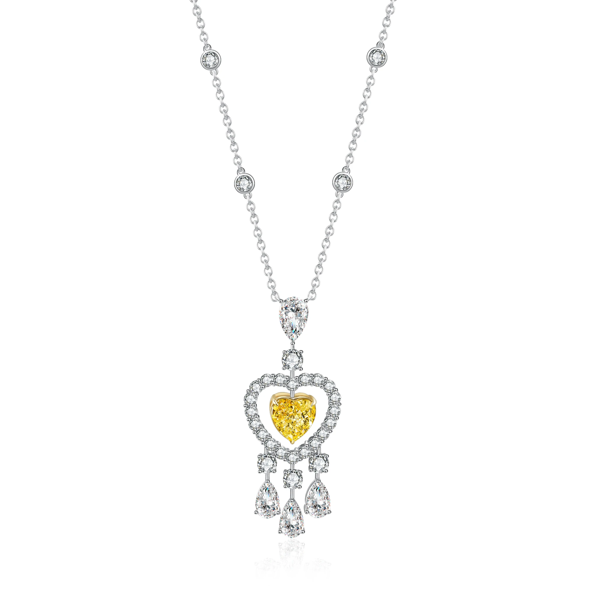 

18k gold necklace Fashion Silver Jewelry with 2.0ct heart shape simulated diamond, Optional yellow, pink, white, blue