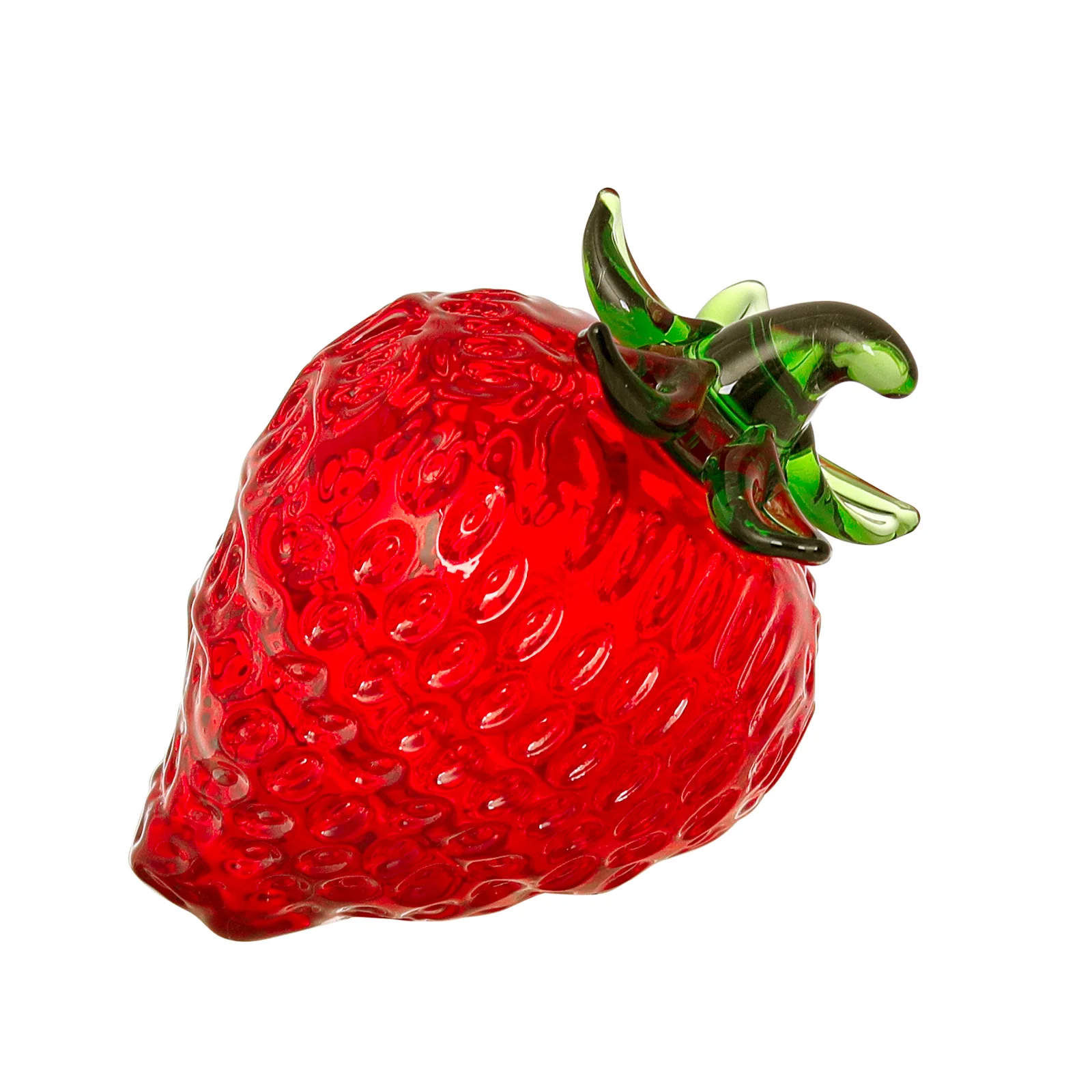 

Glass Red Strawberry Figurine Crystal Fruit Collectible Art Glass Miniature Ornament Tabletop Desk Home Decoration