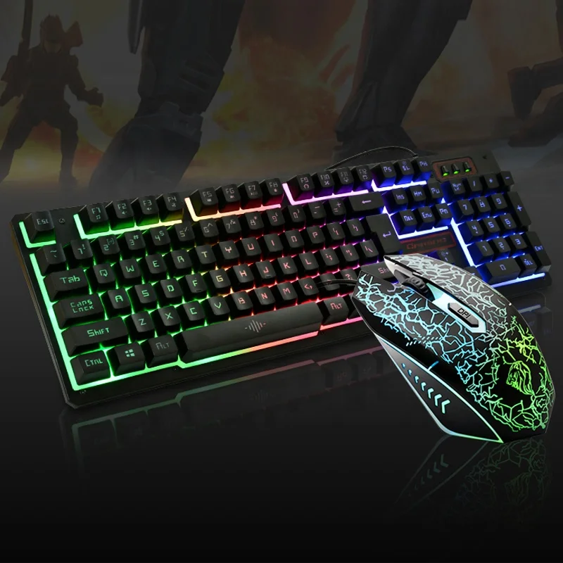 

Hoya USB Wired Mechanical Feel Gaming Mouse and Keyboards Combo Set With Rgb 7 Colors Cycle Rainbow Lamp, Black