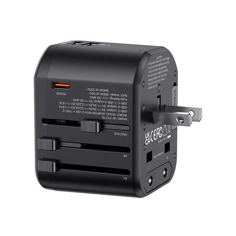 

USAMS US UK EU AU Plug 20W PD Fast mobile phone wall charger Universal Power Adapter Multi Plug Outlet USB Type C Travel Charger