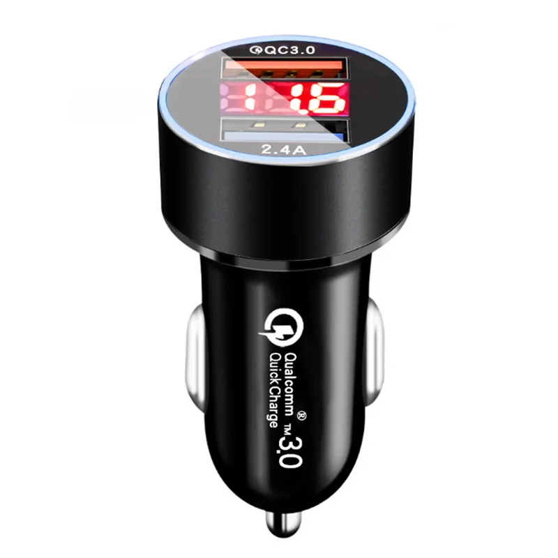 

premium competitive price QC3.0 + 2.4A mini portable dual USB gift charger with LED display fast charging car adapter