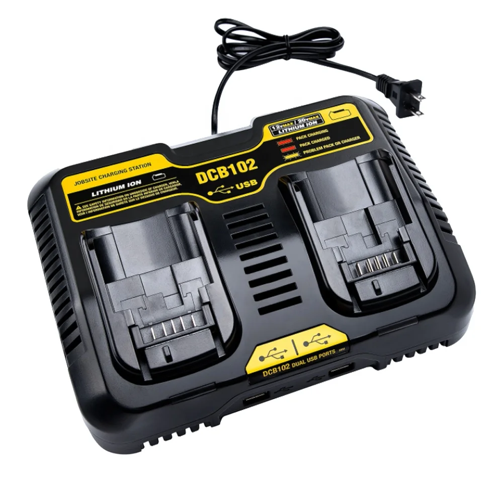 

DCB102 Dual Charger Replacement Dewalt 20V Battery Charger DCB102BP Compatible with Dewalt Li-ion Battery DCB206 DCB200 DCB120, Black