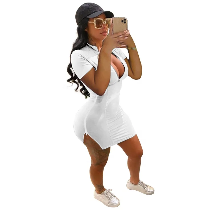 

European and American foreign trade women's casual sexy zipper tight dress