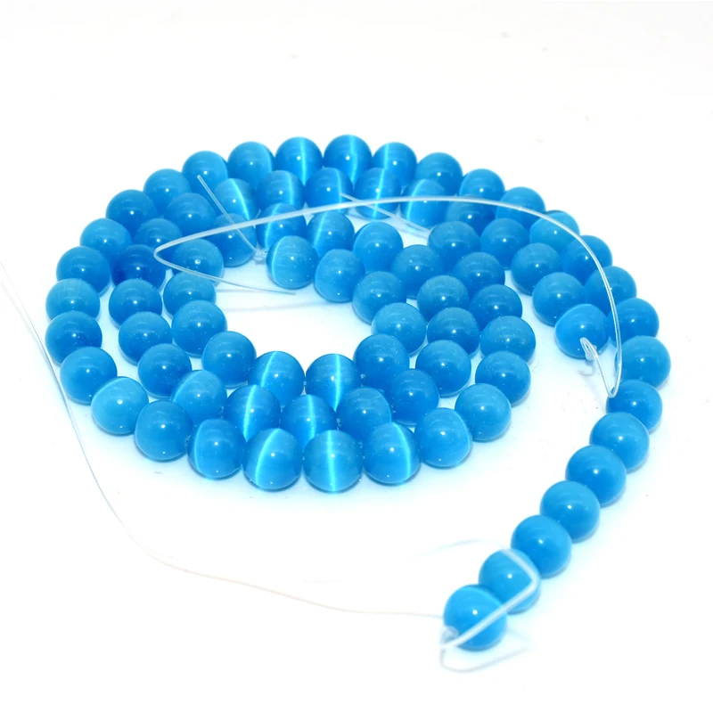 

Trade Insurance 6/8/10mm High Quality Natural Light Blue Cat Eye Stone Loose Beads, Pciture