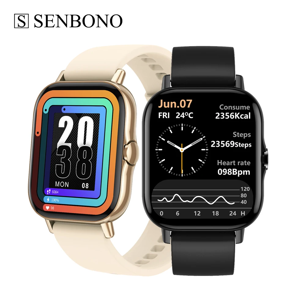 

SENBONO DT94 Smartwatch Men Women Sports IP68 Waterproof ECG Fitness Tracker Clock for IOS Android Smart Watch, Black grey gold