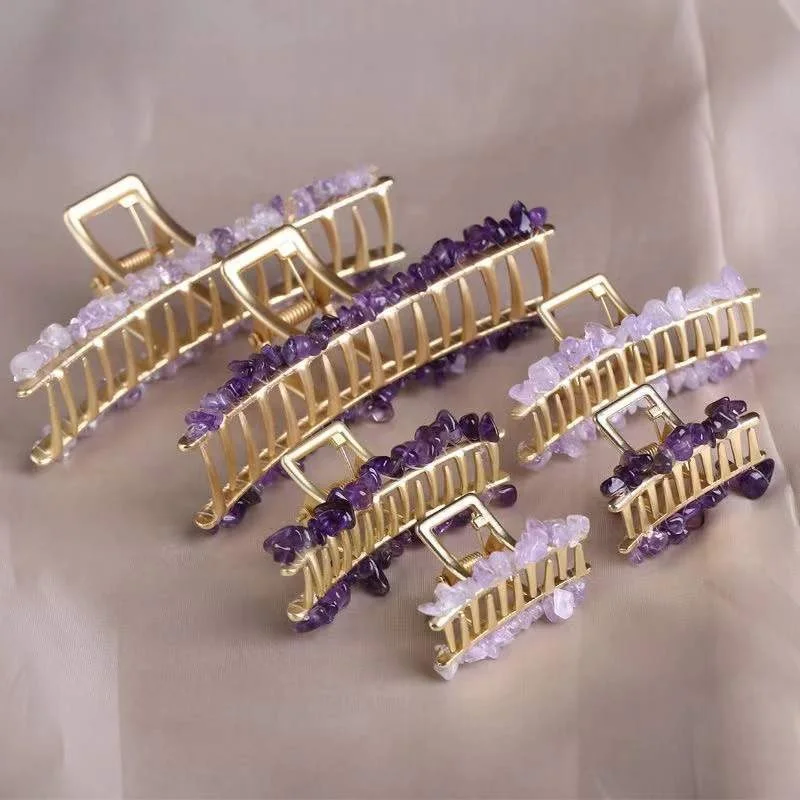 

Wholesale Natural crystal square stone Hair Claw Clips for Women Vintage Claw Clips handmade jewelry