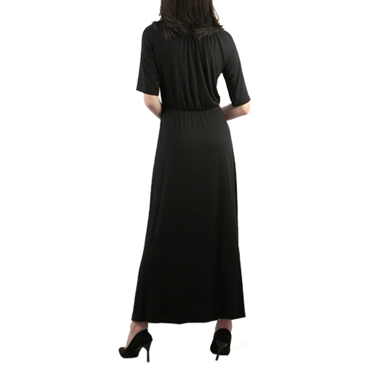 
New design maxi dresses women ruffles decoration o-neck collar short sleeve empire ankle-length solid color 