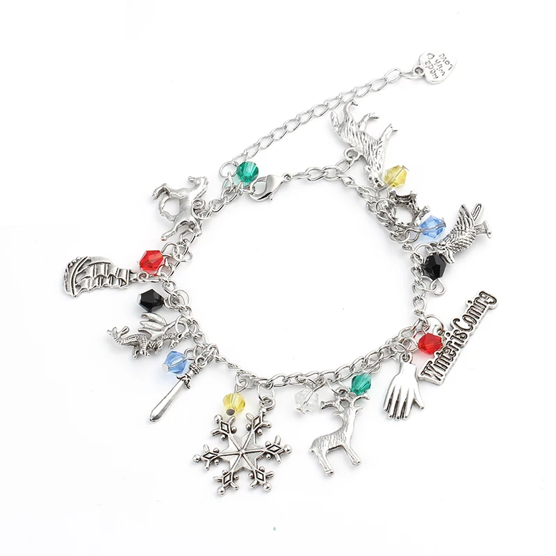 

Winter Is Coming Bracelets & Bangles Women Adjustable Charm Bracelet With Snowflake,deer,Dragon Crystal Christmas Gift, Vintage color