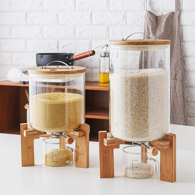 

empty high borosilicate glass storage jars containers with bamboo lid for kitchen, Any color