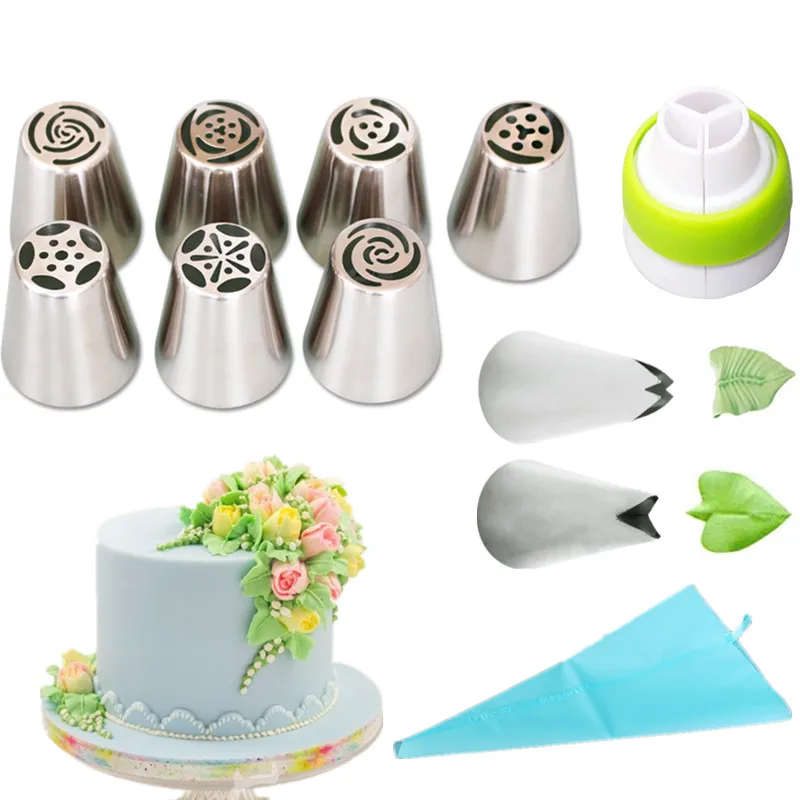 

11Pcs Russian Piping Tips Cake Decorating Set with pastry bags leaf tips, Stainless steel