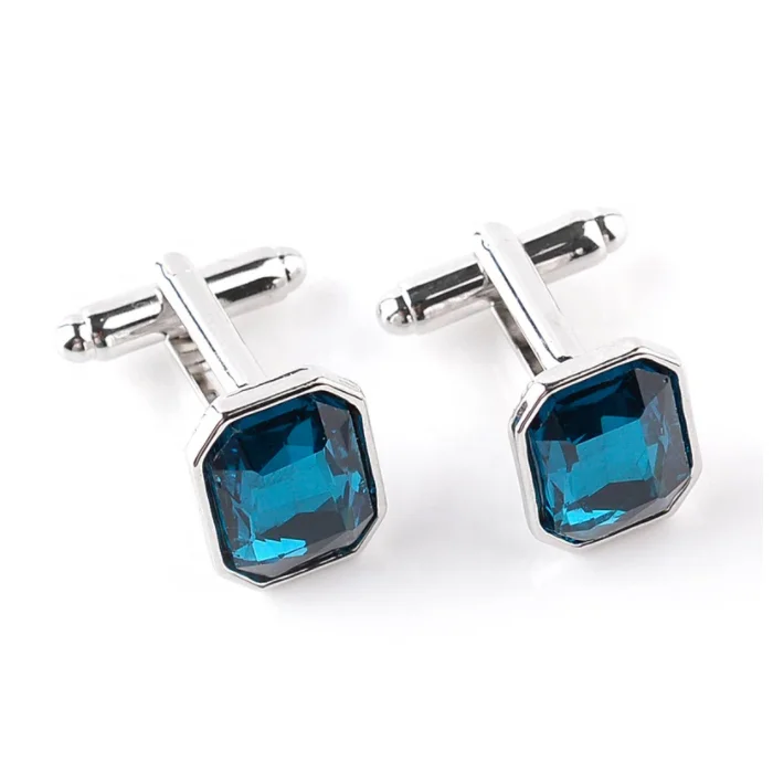 

Fashion Luxury Men's Blue Crystal Business Cufflink Elegant Wedding Jewelry Stainless Steel Cufflinks