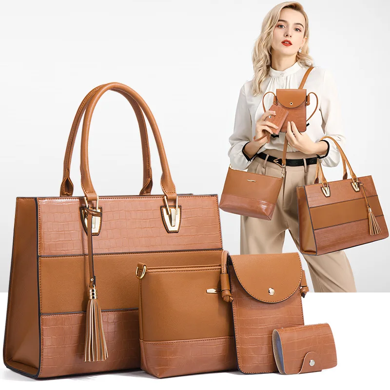 

Fashion Trendy Pu Leather Bags Crocodile Pattern Women Luxury Handbags Ladies 4 Pcs Hand Bag And Purse Set, 4 colors