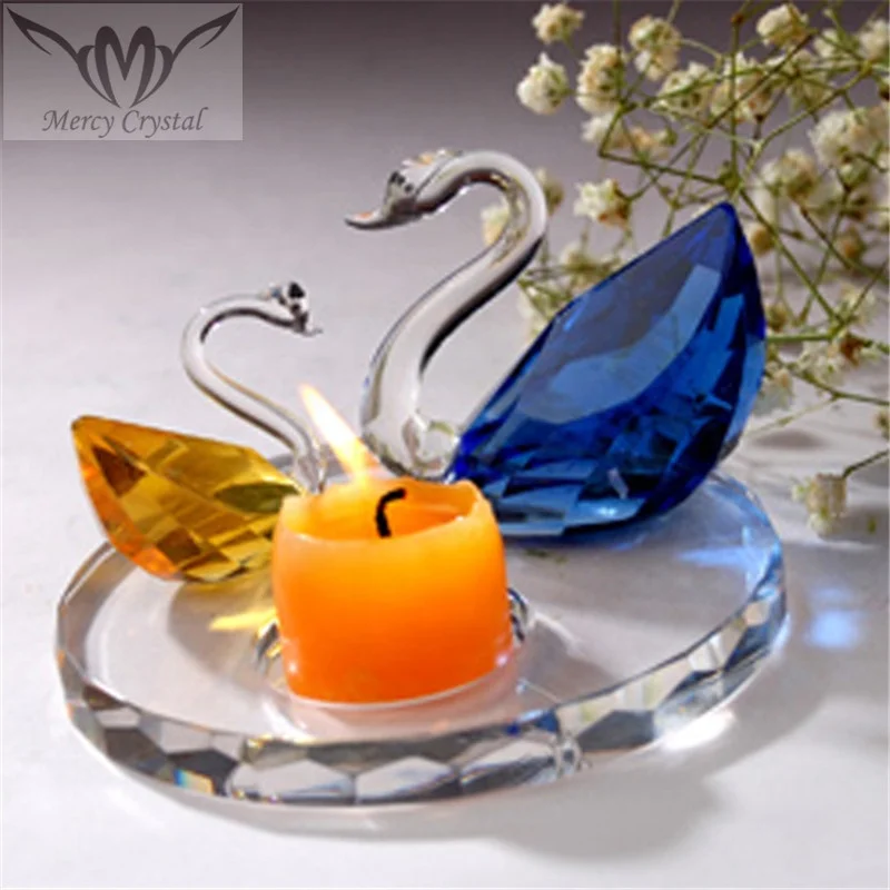 

Wholesale Wedding Crystal Swans Tealight holder for Wedding Table Decoration, Colorful