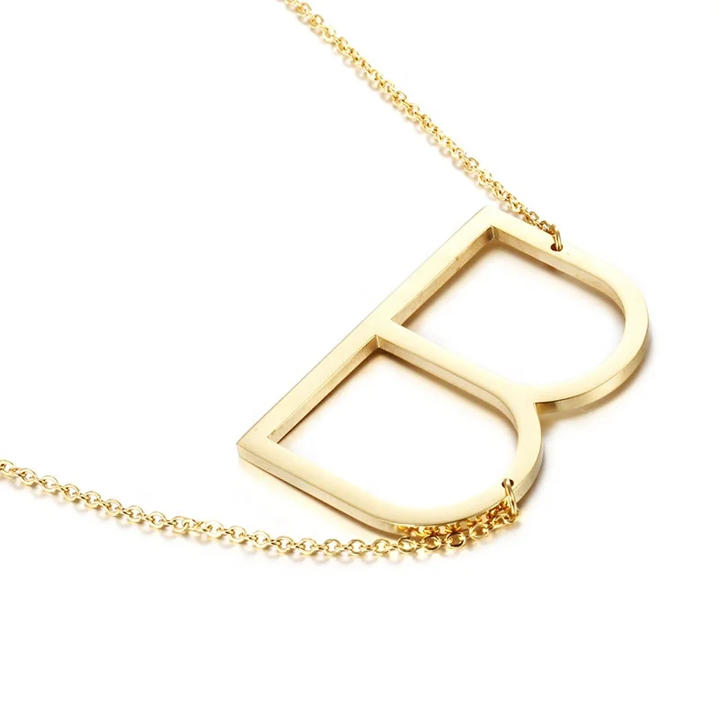 

18k Gold Plated Big A-Z Letter Script Name Stainless Steel Pendant Necklace for Women Gift Sideways Large Initial Necklace