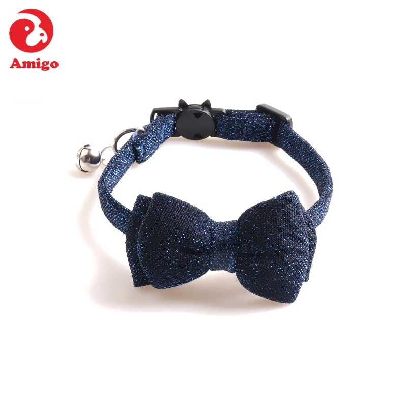 

Amigo New Design Custom Small Dog And Cat Collars Breakaway with Bell Bowtie Adjustable Buckle Soft Comfortable cat collar, Colorful