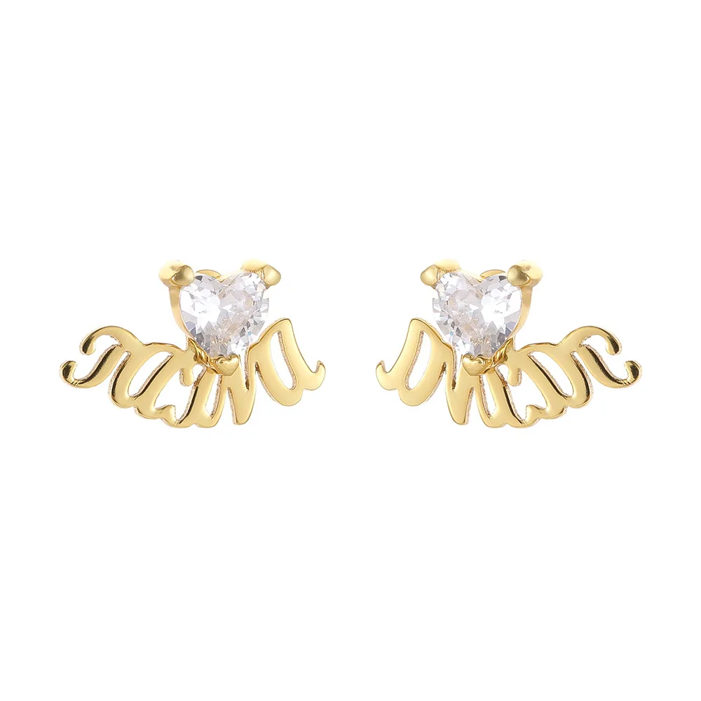 Fashion Drop Shipping Hypoallergenic CZ Earring Stainless Steel Jewelry Custom Name Stud Earrings