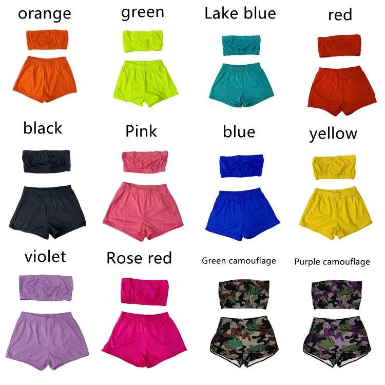 

2021 Trending Fashion New Arrivals Womens Tube Tops Elasticity Slim Short Sets Two Piece Outfits Tube Top And Shorts, 12 colors