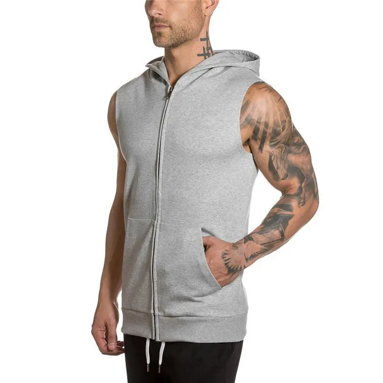 

2019 Men Fitness Hooded Sports Sleeveless Running Training Leisure Vest Casual Apparel Gym Wear Sport Clothes, As pictures