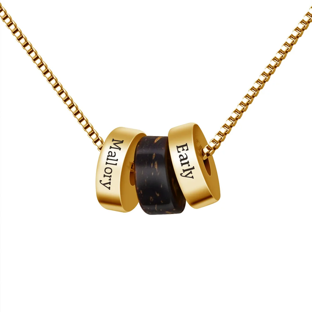 

Fashion Jewellery Stainless steel and Wood bead small Circle Pendant Gold Plated Necklace For Women