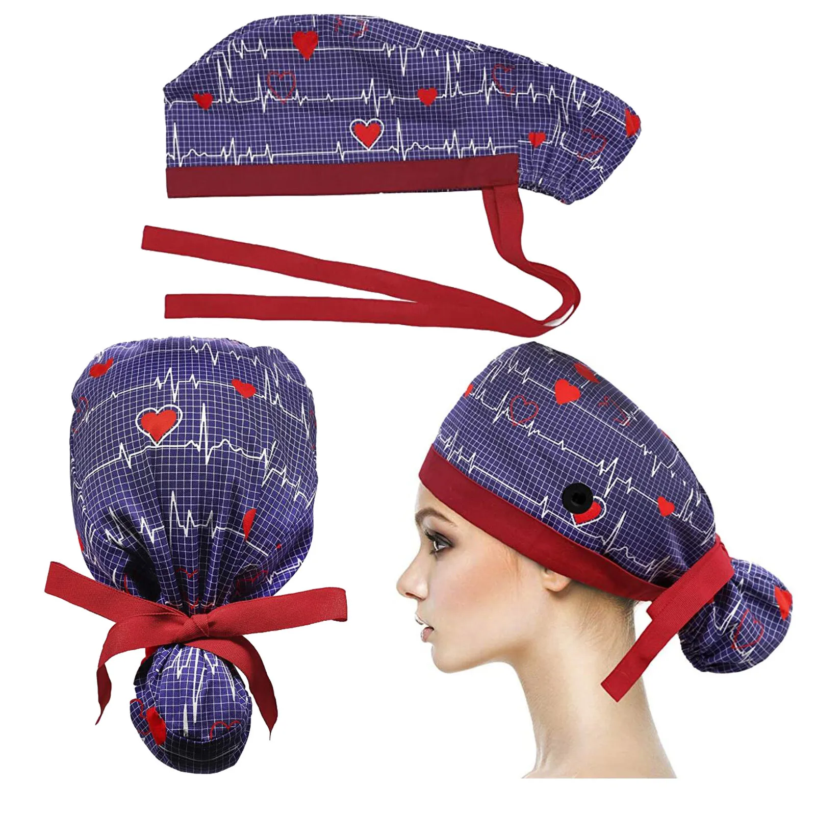 

Adjustable Caps Washable Working Cap Ponytail Scrub Hats, Solid dyed&printed