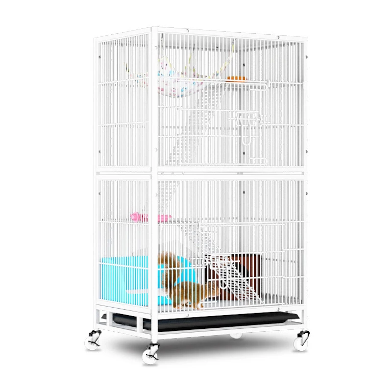 

Double Layer Pet Apartment Squirrel Parrot Hamster Display Cage Cat Condo Living House with Tray and Wheels, White