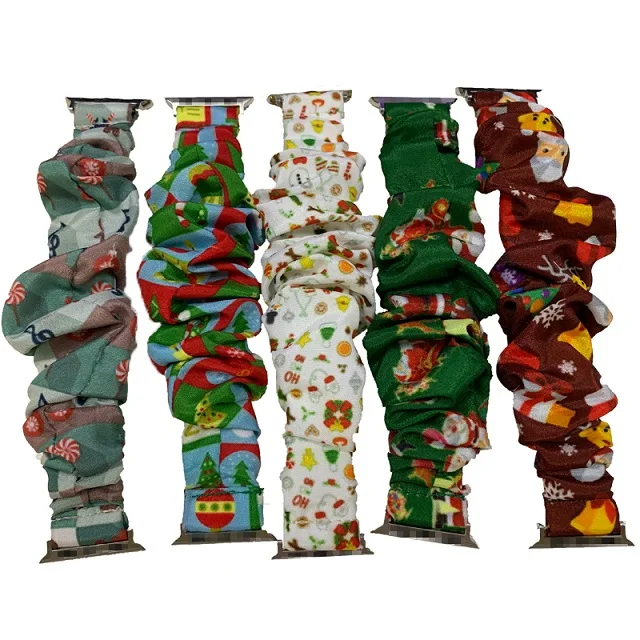 

Free Shipping Women Christmas Holiday Scrunchie Elastic Wrist Strap Replacement Watch Band, 5 colors