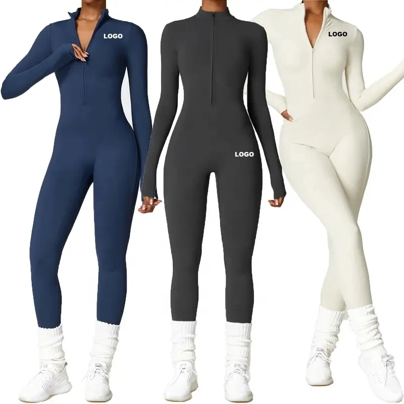 

Women's Half Zip Winter Activewear Bodysuit Fleece Lining Long Sleeve Sports Playsuit Fitness Wear One Piece Yoga Jumpsuit