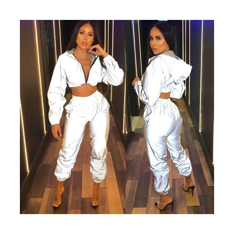 

KJ19 European and American women's suit 2021 Amazon fashion new reflective casual suit two-piece suit