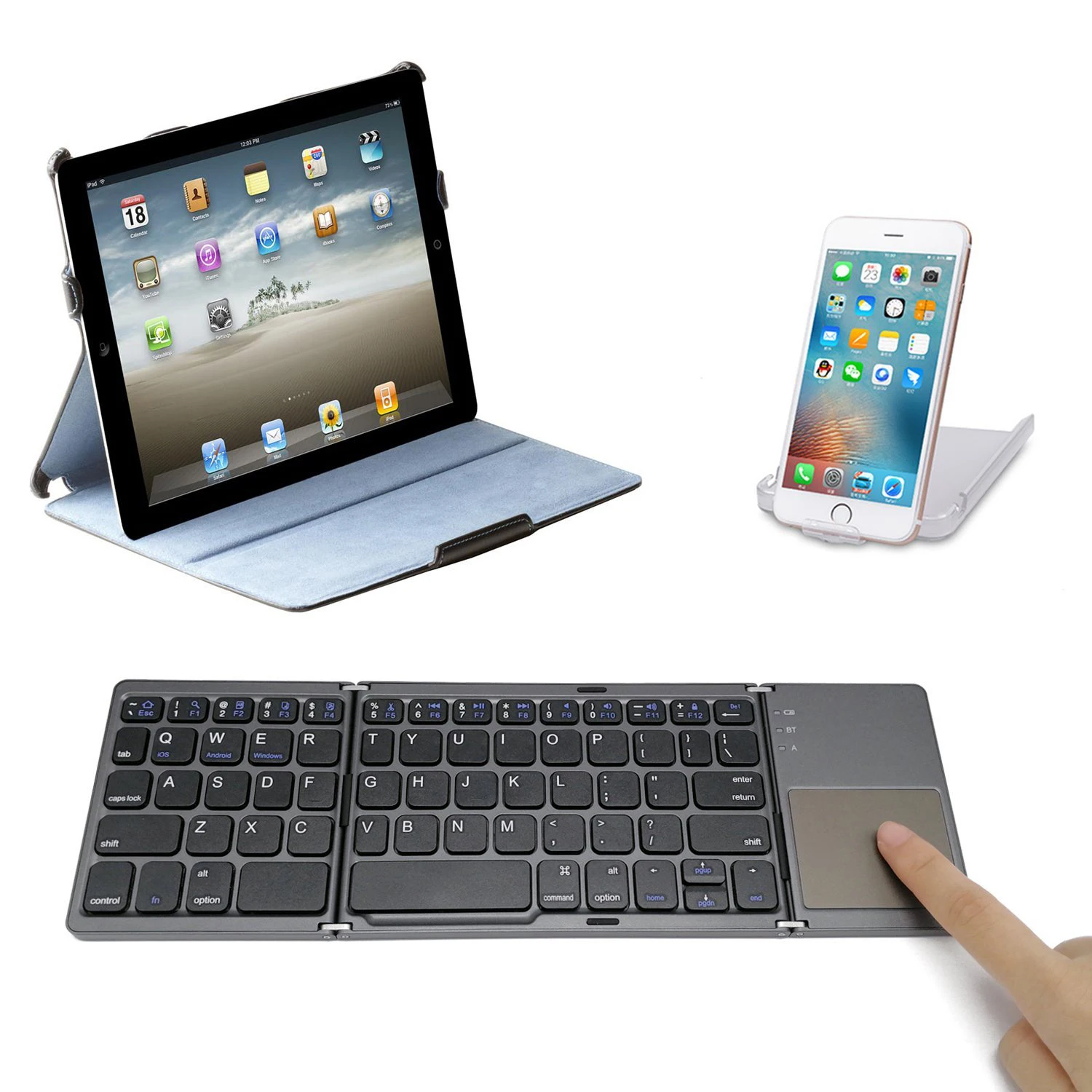 

slim cordless mini folding touch wireless keyboard with touchpad, Silver ,grey