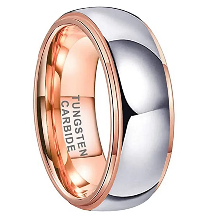 

Tungsten Wedding Bands Engagement Rings Cubic Zirconia Stone Inlay Domed Stepped Edges Polished Stainless Steel Rings
