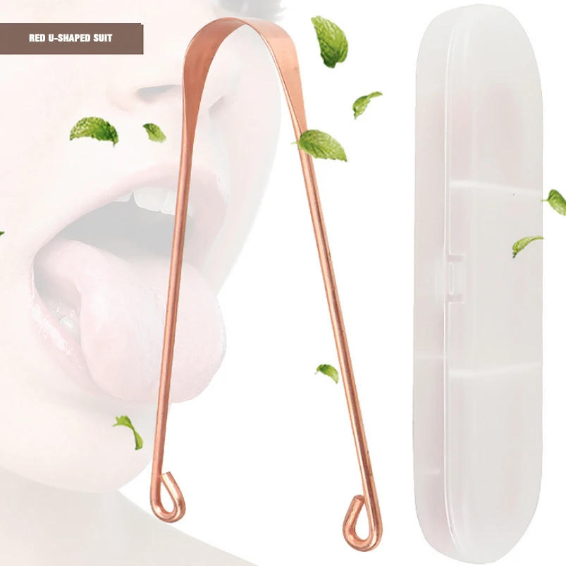 

High Quality Copper Tongue Cleaner U Shaped Oral Care Tongue Scraper, Rose gold