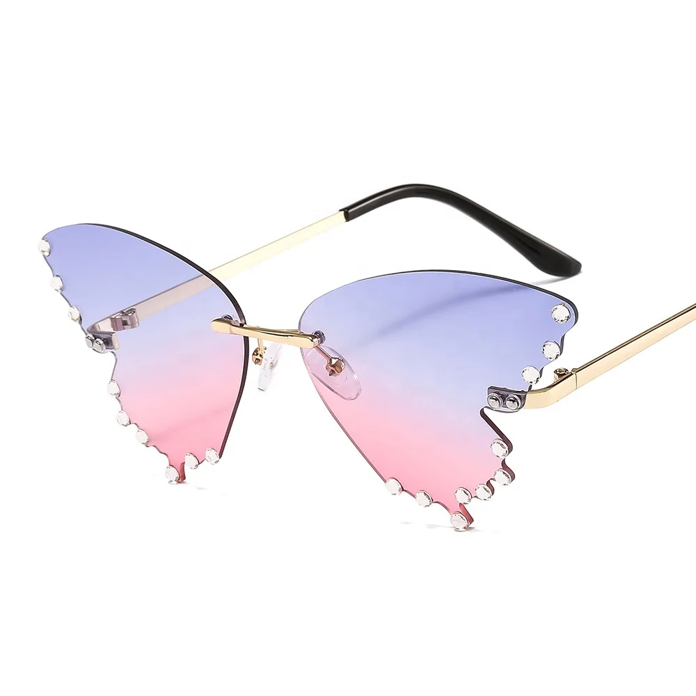 

New Butterfly Ocean Lens Fashion Sunglasses Female Personality Large Frame Diamond European and American Trend SunglasseS