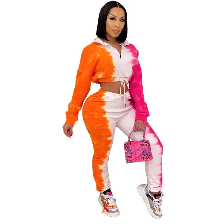 

TPS40 2021 Fashion tye dye cropped plus size custom sweatsuit for women 2020